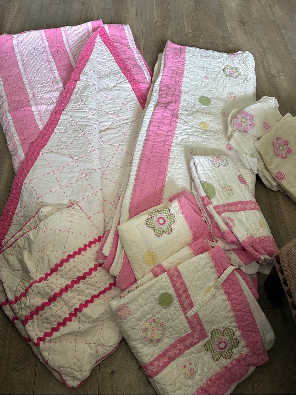 Pottery Barn Kids Pink and White Floral Patchwork Quilt Sets